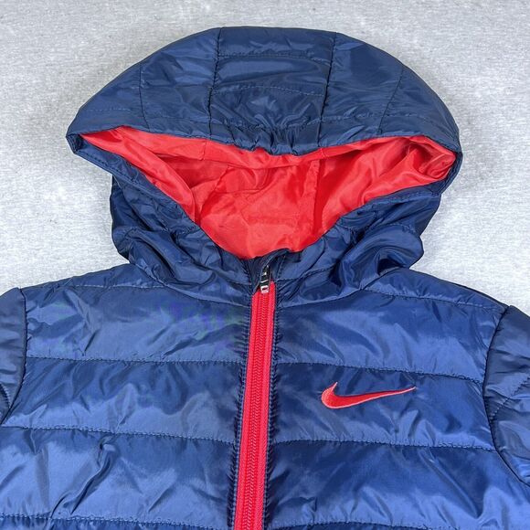 Nike Jacket Little Boys Size 3T 2-3Yrs Blue Red Puffer Zip Hooded Jacket Coat - Picture 3 of 10